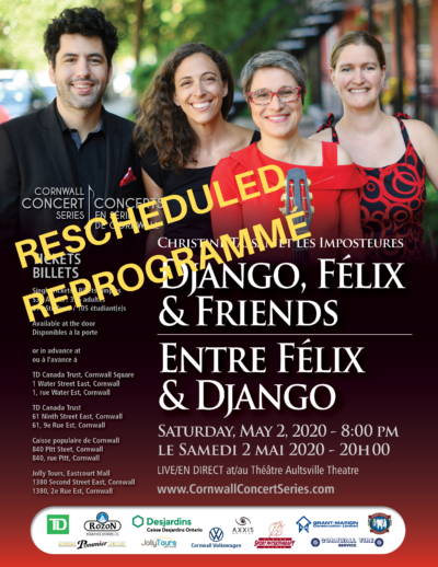Django, Felix, and Friends poster, with word Postponed